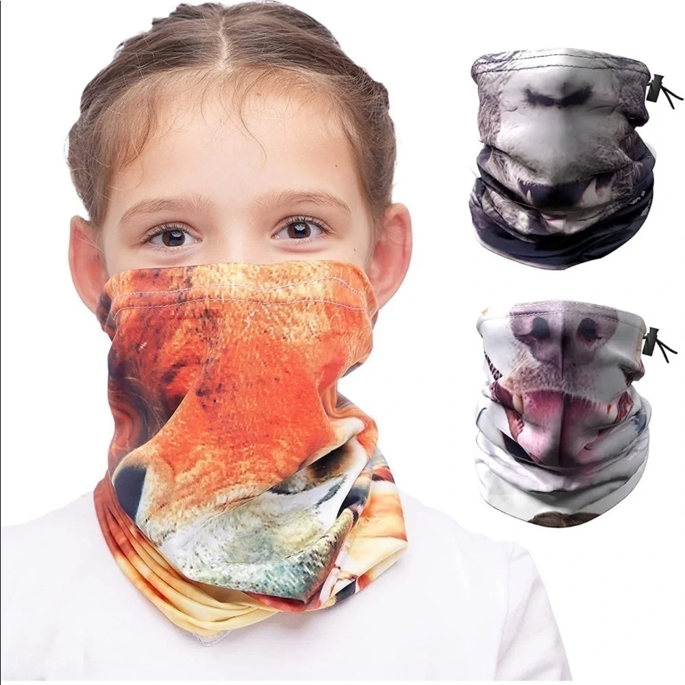 Brand New Set of 3 Kids Neck Gaiters Animal Masks Breathable Adjustable Covid